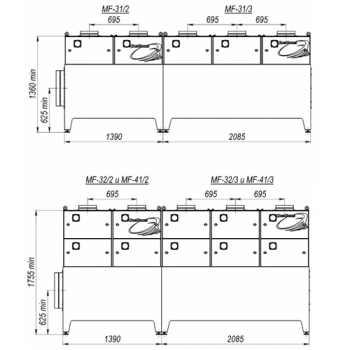 Габаритные и присоединительные размеры MF-31/X, MF-32/X, MF-41/X